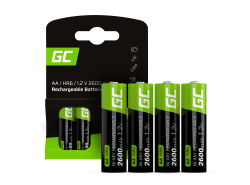 4x genopladelige Batterier AA R6 2600mAh Ni-MH foropladede Akkumulator Green Cell