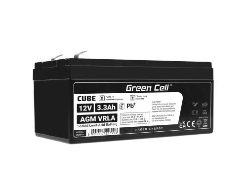 AGM GEL batteri 12V 3,3 Ah blybatteri Green Cell vedligeholdelsesfrit til kasseapparater og tællere